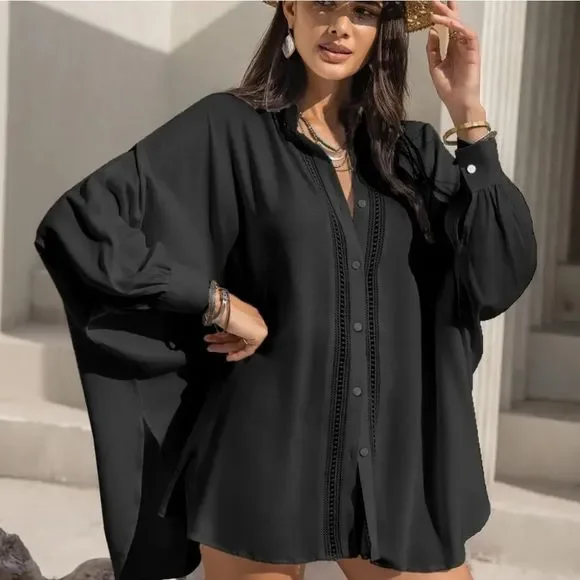 Mocha Lace Affair Button Shirt - Picture 8 of 8